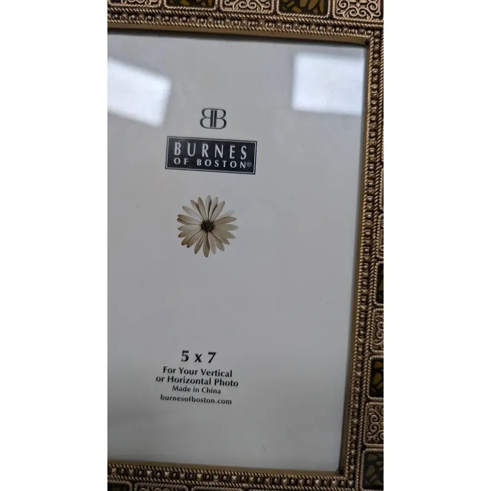 Vintage Burnes of Boston Metal Enamal Brown Tan Gold Picture Frame 5 X 7